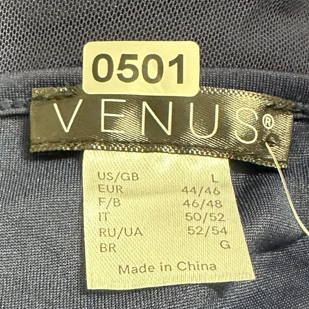 V501 Venus Women’s Sz Lg High Collar Navy Ruche Sleeveless Blouse NWOT - Picture 11 of 14